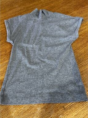 Zara Light Gray Ribbed Mock Neck Short Sleeve Top